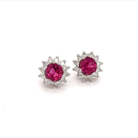 Diamond Rubellite Tourmaline Earrings 14k Gold 1.36 TCW Certified $3,950 211348 - Picture 1 of 14